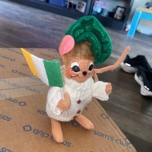 Annalee Festive Mouse with Green Hat and White Sweater